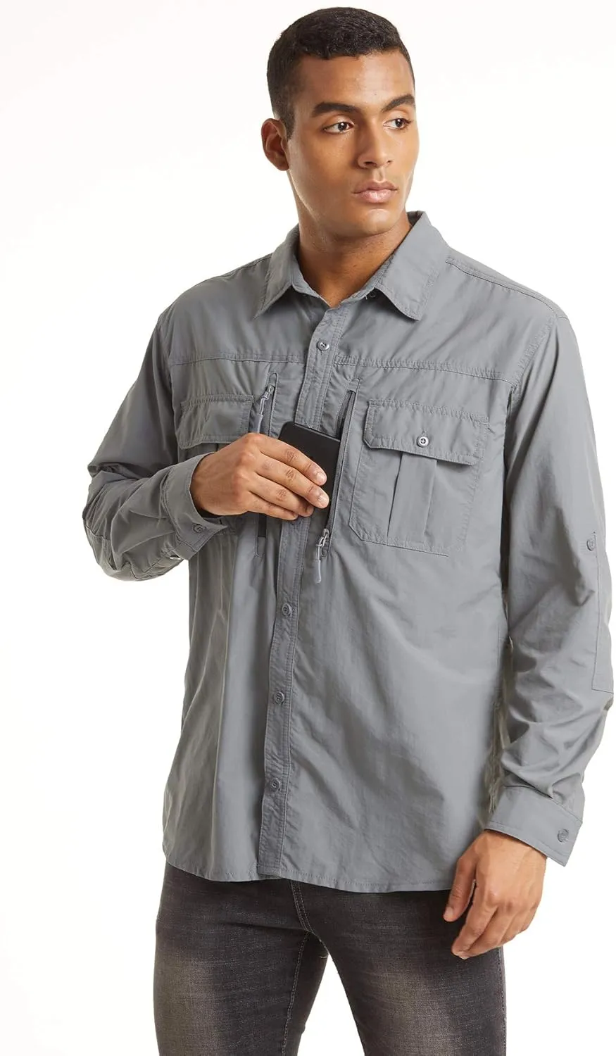 TACVASEN Fishing Shirt for Men, Long Sleeve Shirt Quick Dry Fit, Tactical Shirt Button Up, Work Shirt Lightweight Safari