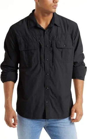 TACVASEN Fishing Shirt for Men, Long Sleeve Shirt Quick Dry Fit, Tactical Shirt Button Up, Work Shirt Lightweight Safari
