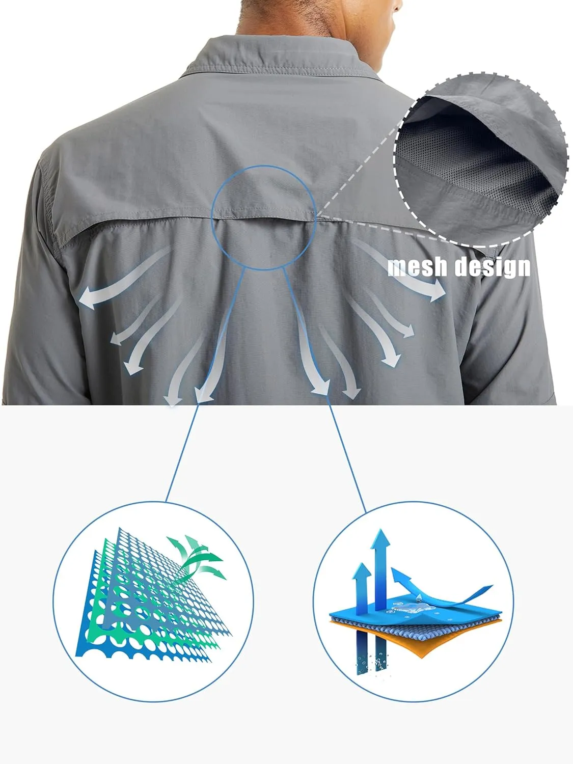 TACVASEN Fishing Shirt for Men, Long Sleeve Shirt Quick Dry Fit, Tactical Shirt Button Up, Work Shirt Lightweight Safari