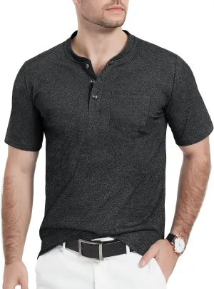 TACVASEN Men's Henley Shirt Cotton Short Sleeve 3 Buttons Chest Pocket Casual T Shirt Lightweight Shirt Solid Color