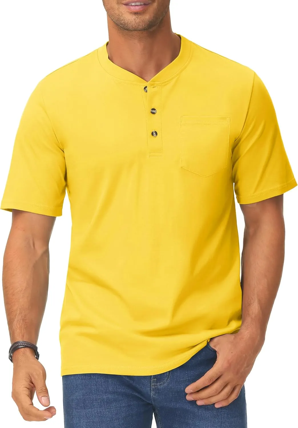 TACVASEN Men's Henley Shirt Cotton Short Sleeve 3 Buttons Chest Pocket Casual T Shirt Lightweight Shirt Solid Color
