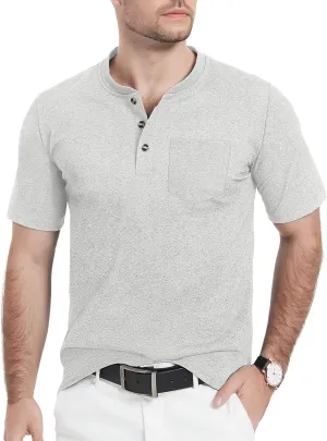 TACVASEN Men's Henley Shirt Cotton Short Sleeve 3 Buttons Chest Pocket Casual T Shirt Lightweight Shirt Solid Color