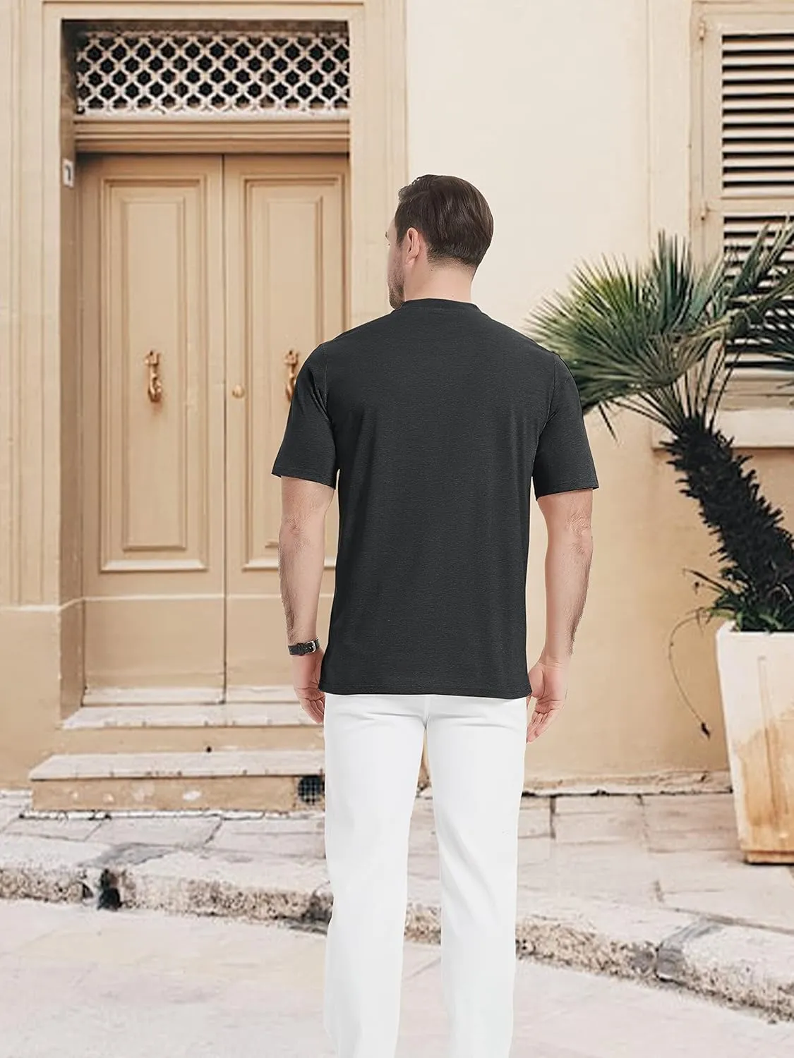 TACVASEN Men's Henley Shirt Cotton Short Sleeve 3 Buttons Chest Pocket Casual T Shirt Lightweight Shirt Solid Color