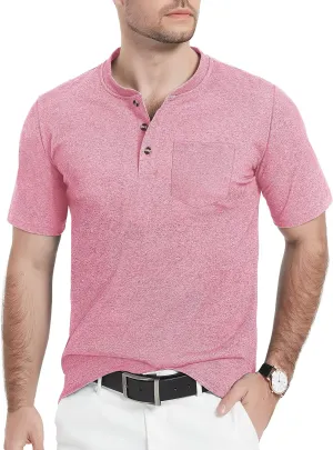 TACVASEN Men's Henley Shirt Cotton Short Sleeve 3 Buttons Chest Pocket Casual T Shirt Lightweight Shirt Solid Color