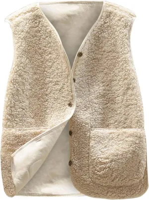 TANGNADE Oversized Vest Women Fuzzy Fleece Sleeveless Vests Button Down Casual Outwear Travel Sherpa Vest Jackets