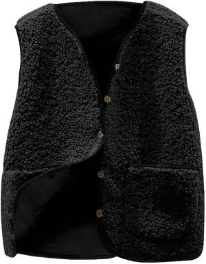 TANGNADE Oversized Vest Women Fuzzy Fleece Sleeveless Vests Button Down Casual Outwear Travel Sherpa Vest Jackets
