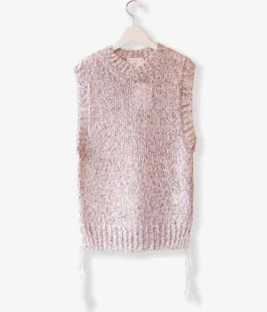 TAN/PAINTED YARN VEST(RED PURPLE)