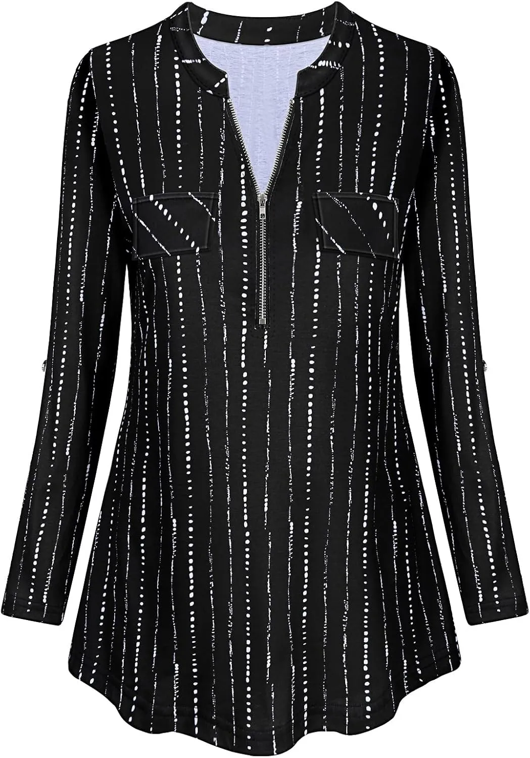 Tanst Sky Womens Casual Long Sleeve Zipped V Neck Plaid Tunic Blouses