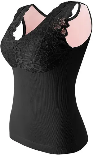 Thermal Underwear for Women Cold Weather Tank Tops Fleece Lined V Neck Sleeveless Vest Shaper Padded Lace Camisoles