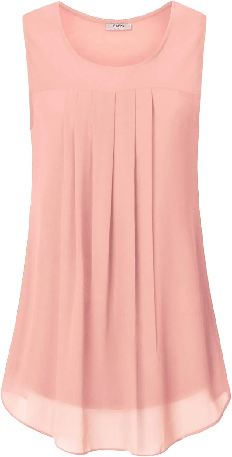 Timeson Women's Sleeveless Chiffon Tank Top Double Layers Casual Blouse Tunic