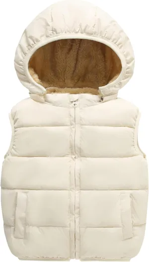Toddler Puffer Vest Boys Girls Fleece Vest Puffy Toddler Boy Sleeveless Jacket Coat with Removable Hood