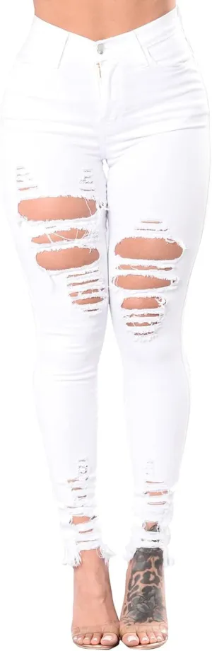TodTan Women's Skinny Jeans Ripped Mid Rise Stretch Destroyed Denim Pants Jeans