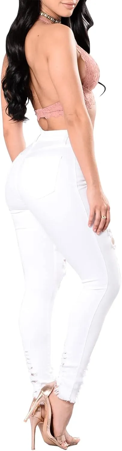TodTan Women's Skinny Jeans Ripped Mid Rise Stretch Destroyed Denim Pants Jeans
