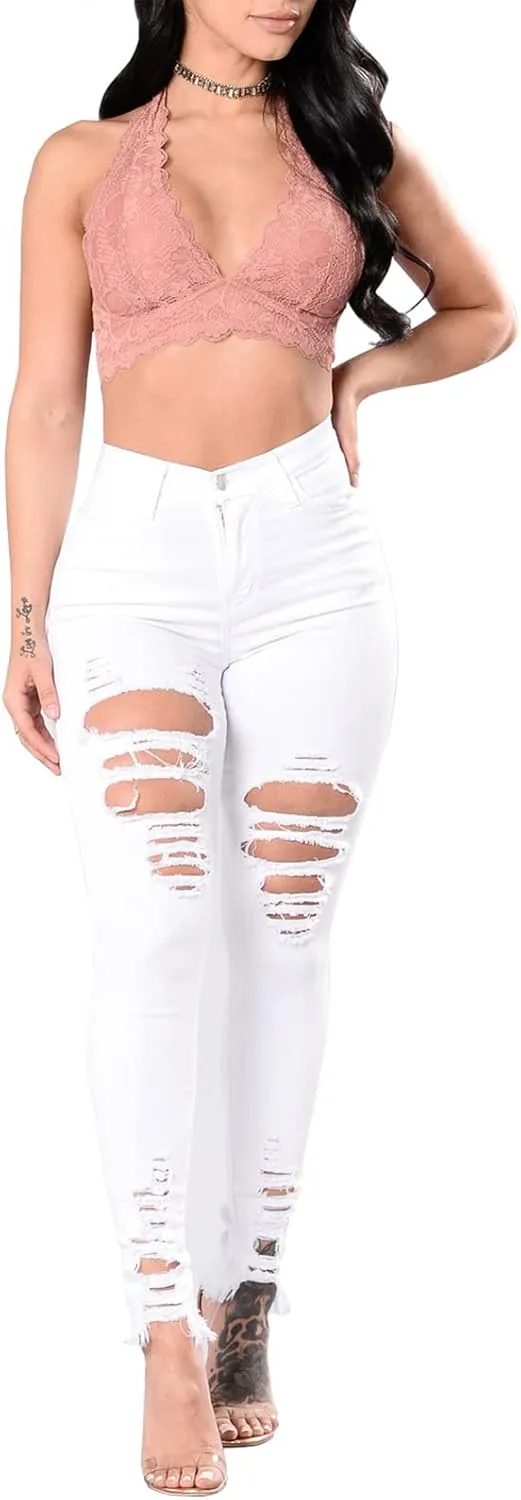 TodTan Women's Skinny Jeans Ripped Mid Rise Stretch Destroyed Denim Pants Jeans