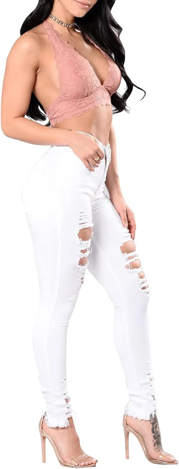 TodTan Women's Skinny Jeans Ripped Mid Rise Stretch Destroyed Denim Pants Jeans