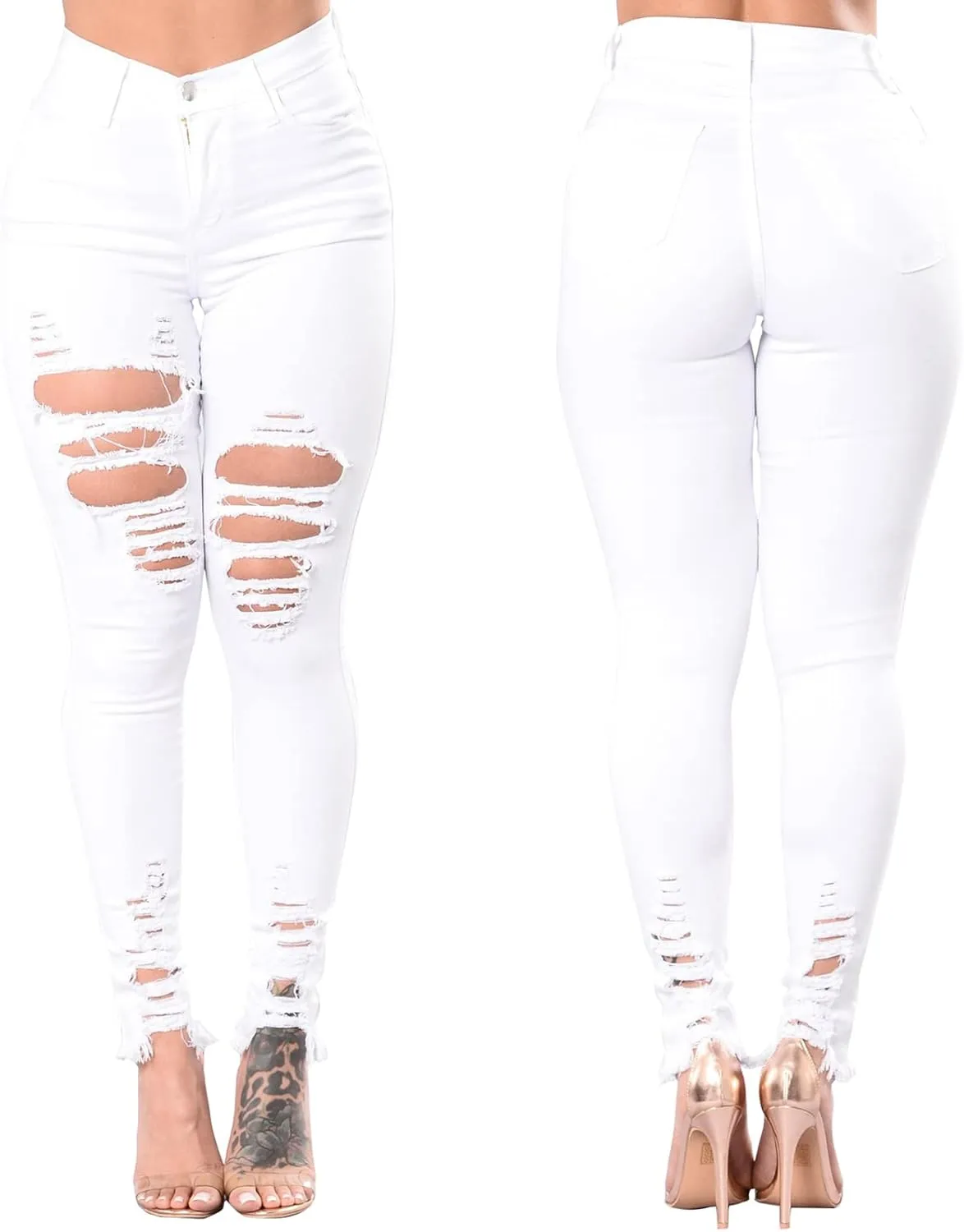 TodTan Women's Skinny Jeans Ripped Mid Rise Stretch Destroyed Denim Pants Jeans