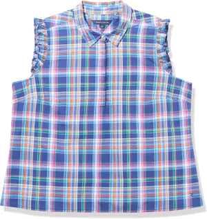 Tommy Hilfiger Women's Sleeveless Plaid Ruffled Sportswear Top