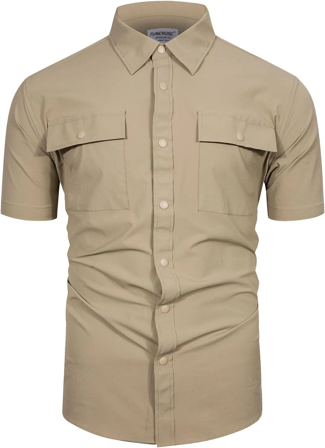 TUNEVUSE Mens Short Sleeve Button Down Shirt Casual Work Dress Shirt Lightweight Summer Shirt with 2 Pockets