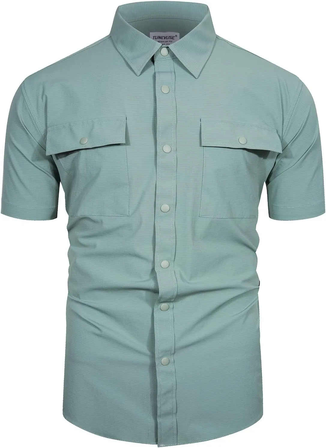TUNEVUSE Mens Short Sleeve Button Down Shirt Casual Work Dress Shirt Lightweight Summer Shirt with 2 Pockets