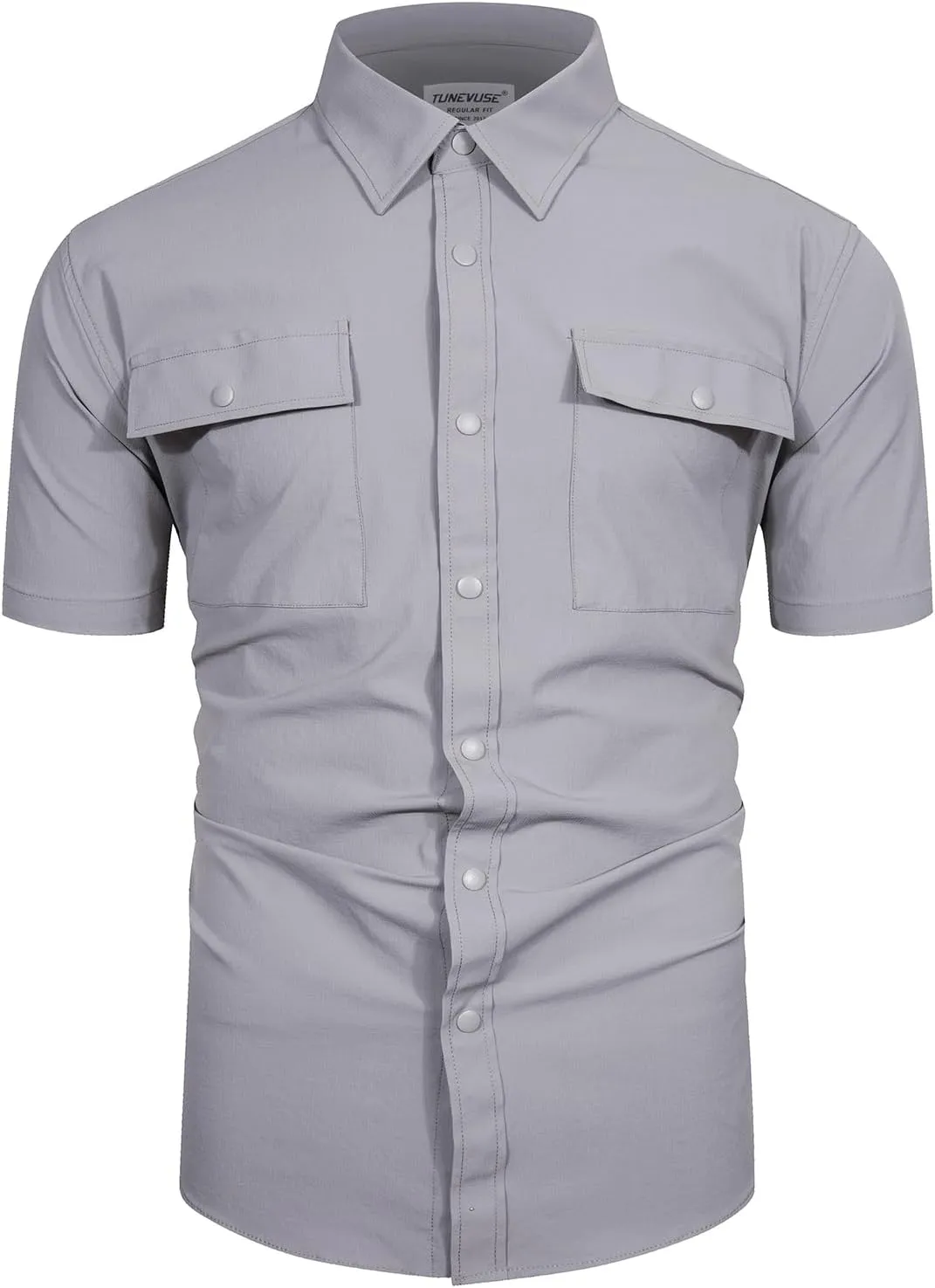 TUNEVUSE Mens Short Sleeve Button Down Shirt Casual Work Dress Shirt Lightweight Summer Shirt with 2 Pockets