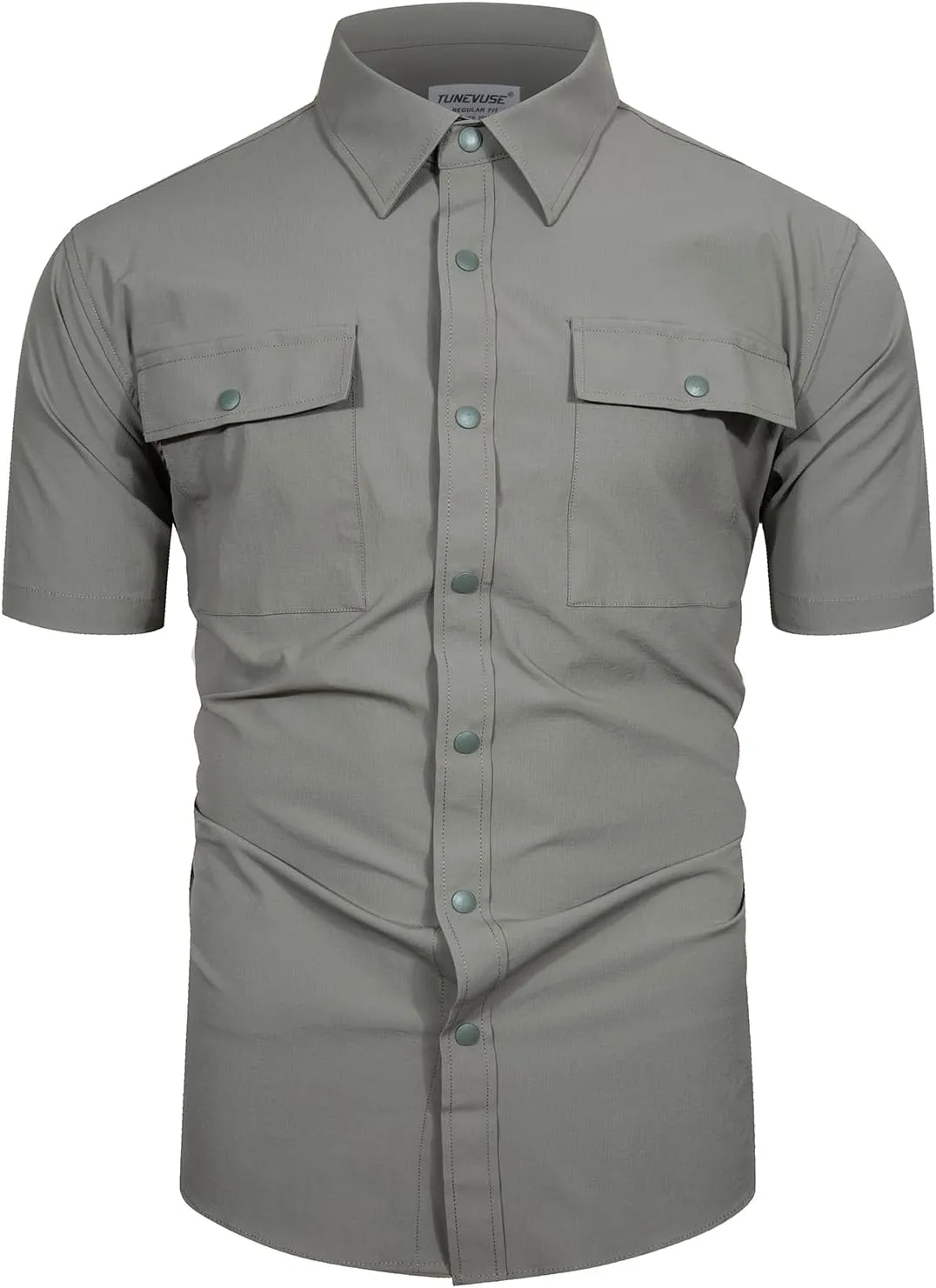 TUNEVUSE Mens Short Sleeve Button Down Shirt Casual Work Dress Shirt Lightweight Summer Shirt with 2 Pockets