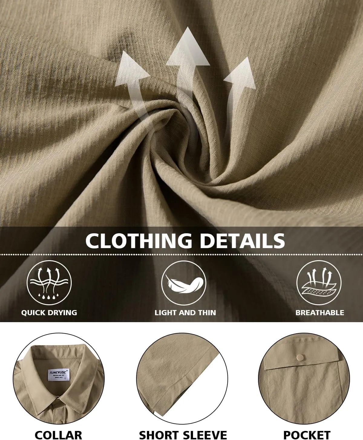 TUNEVUSE Mens Short Sleeve Button Down Shirt Casual Work Dress Shirt Lightweight Summer Shirt with 2 Pockets