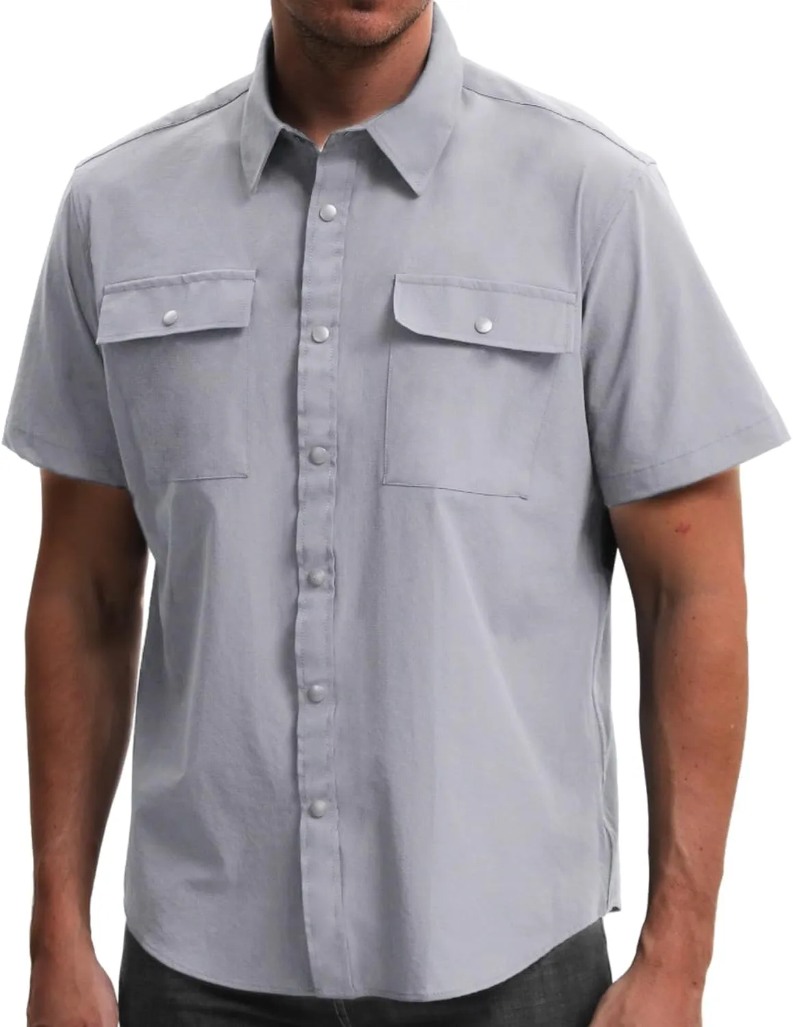 TUNEVUSE Mens Short Sleeve Button Down Shirt Casual Work Dress Shirt Lightweight Summer Shirt with 2 Pockets