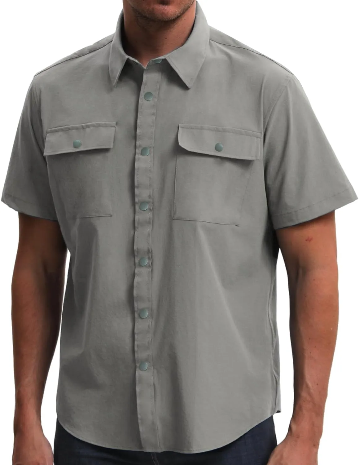 TUNEVUSE Mens Short Sleeve Button Down Shirt Casual Work Dress Shirt Lightweight Summer Shirt with 2 Pockets