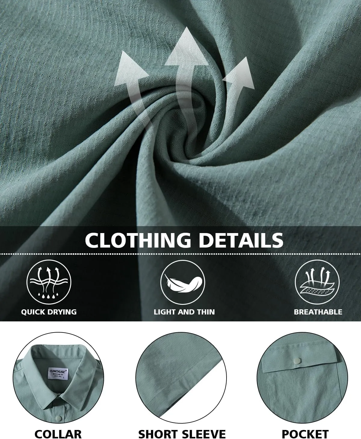 TUNEVUSE Mens Short Sleeve Button Down Shirt Casual Work Dress Shirt Lightweight Summer Shirt with 2 Pockets