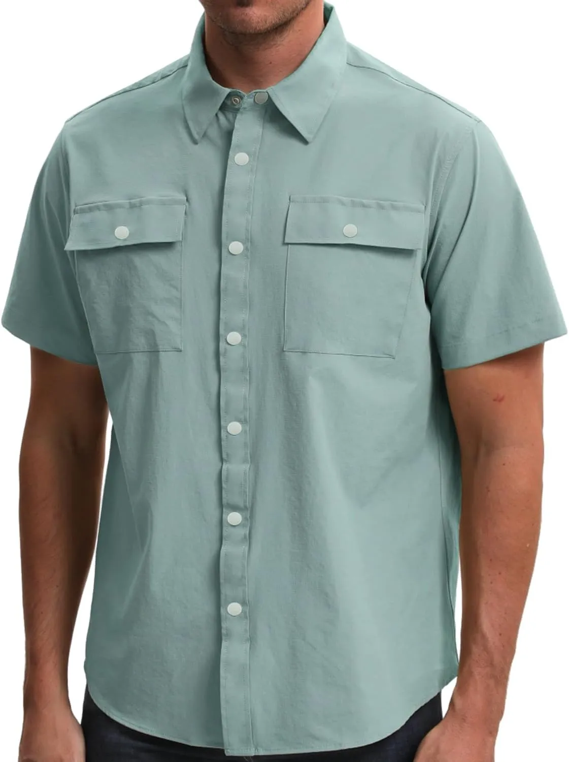 TUNEVUSE Mens Short Sleeve Button Down Shirt Casual Work Dress Shirt Lightweight Summer Shirt with 2 Pockets