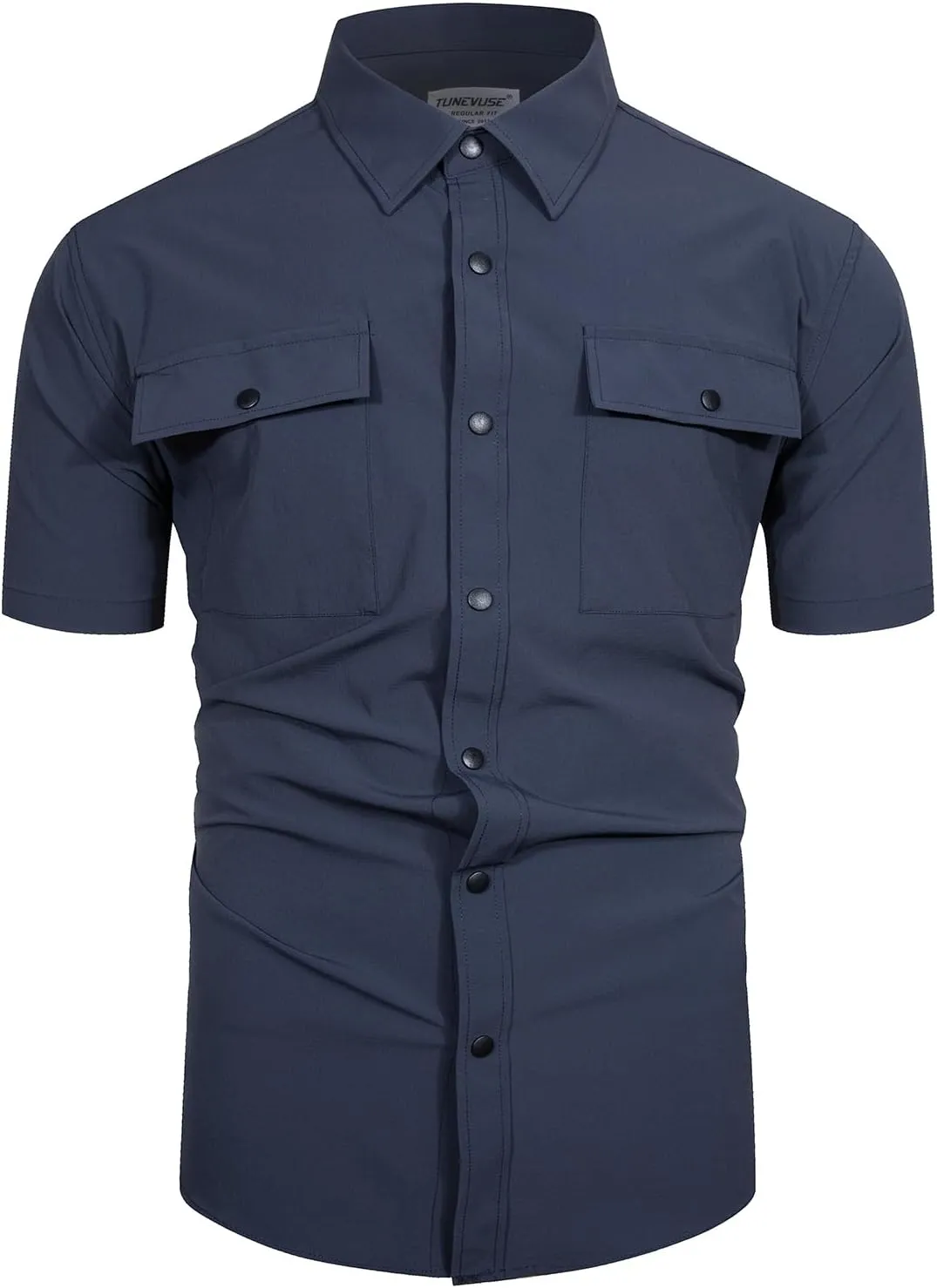 TUNEVUSE Mens Short Sleeve Button Down Shirt Casual Work Dress Shirt Lightweight Summer Shirt with 2 Pockets