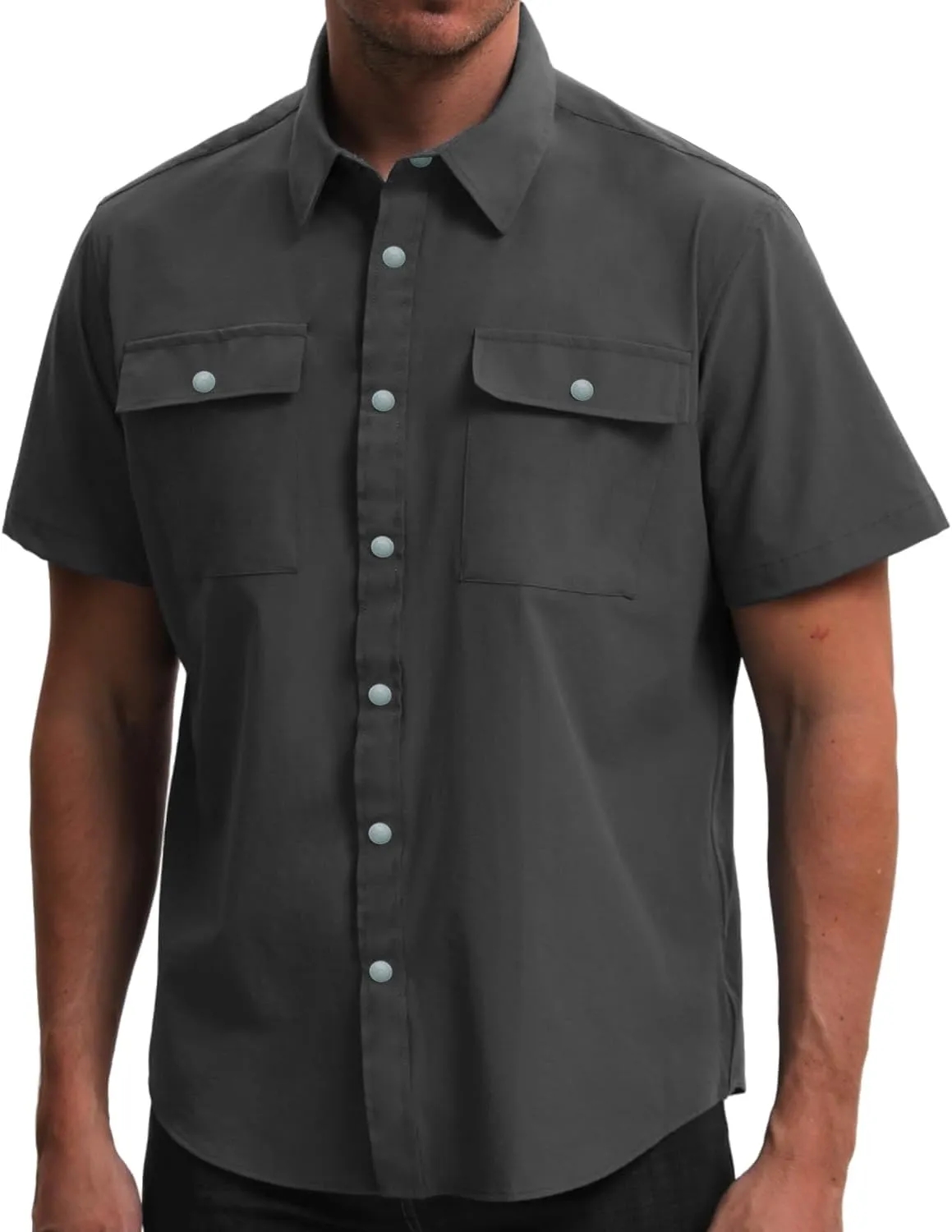 TUNEVUSE Mens Short Sleeve Button Down Shirt Casual Work Dress Shirt Lightweight Summer Shirt with 2 Pockets