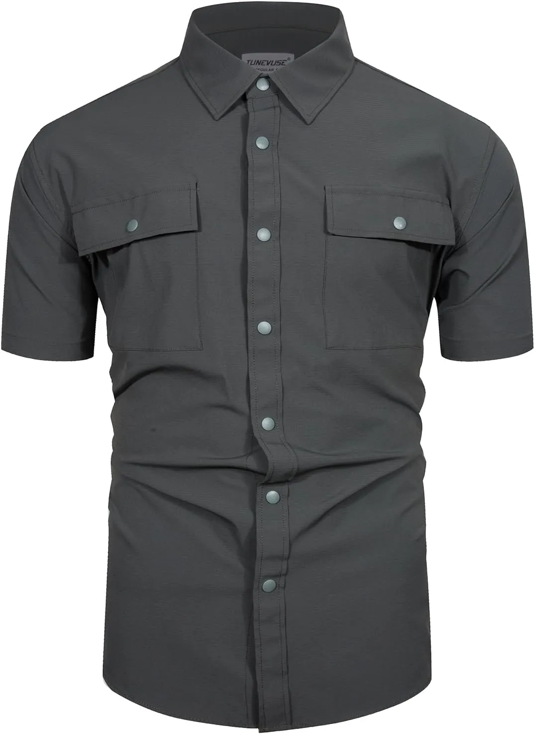 TUNEVUSE Mens Short Sleeve Button Down Shirt Casual Work Dress Shirt Lightweight Summer Shirt with 2 Pockets