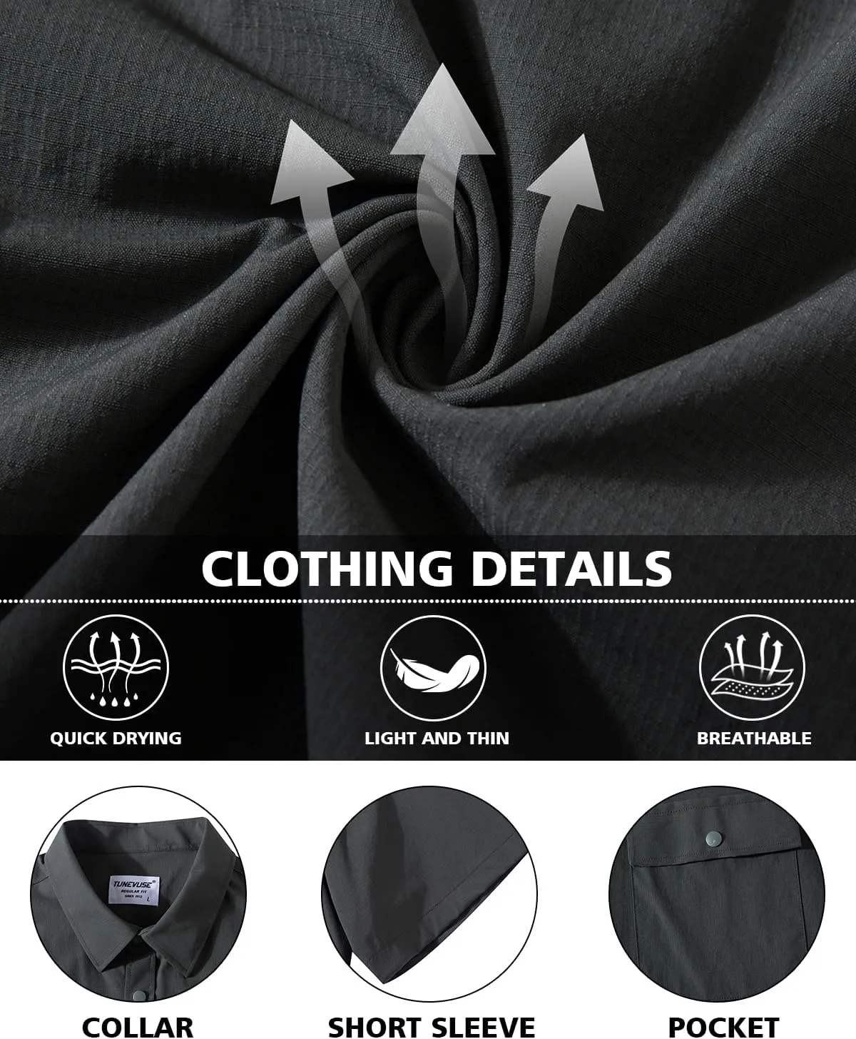 TUNEVUSE Mens Short Sleeve Button Down Shirt Casual Work Dress Shirt Lightweight Summer Shirt with 2 Pockets