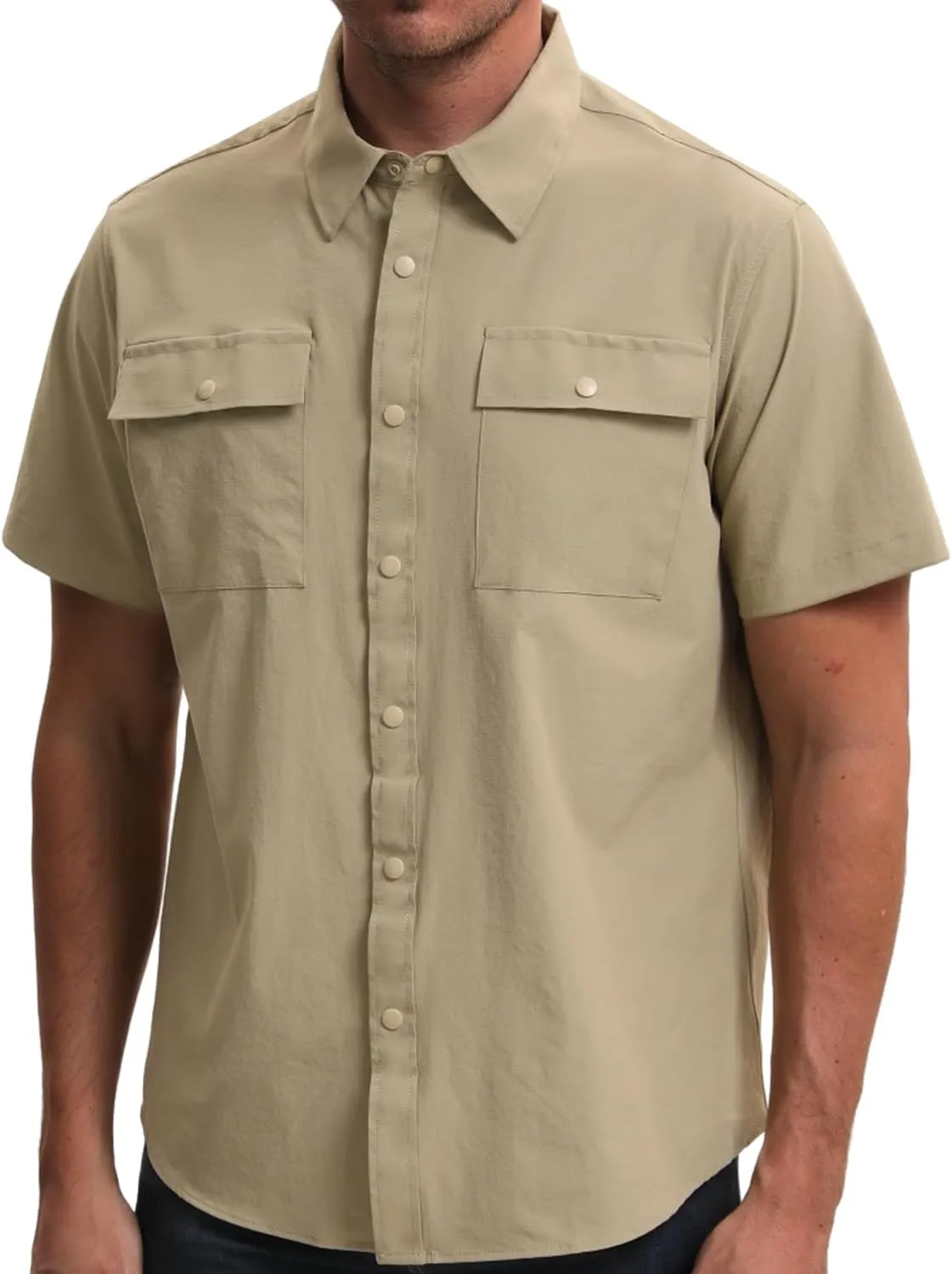 TUNEVUSE Mens Short Sleeve Button Down Shirt Casual Work Dress Shirt Lightweight Summer Shirt with 2 Pockets