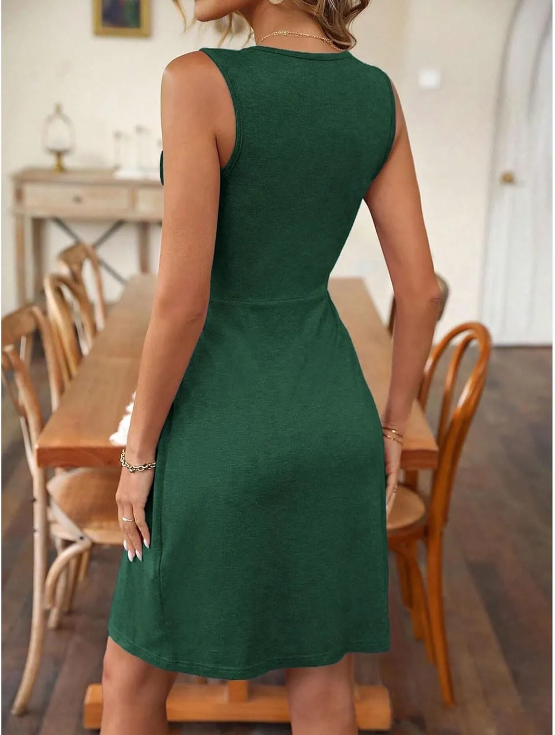 Twist Front Dresses for Women V Neck Sleeveless Tank Dress Summer Sexy Elegant Party Tunic A Line Midi Sundresses