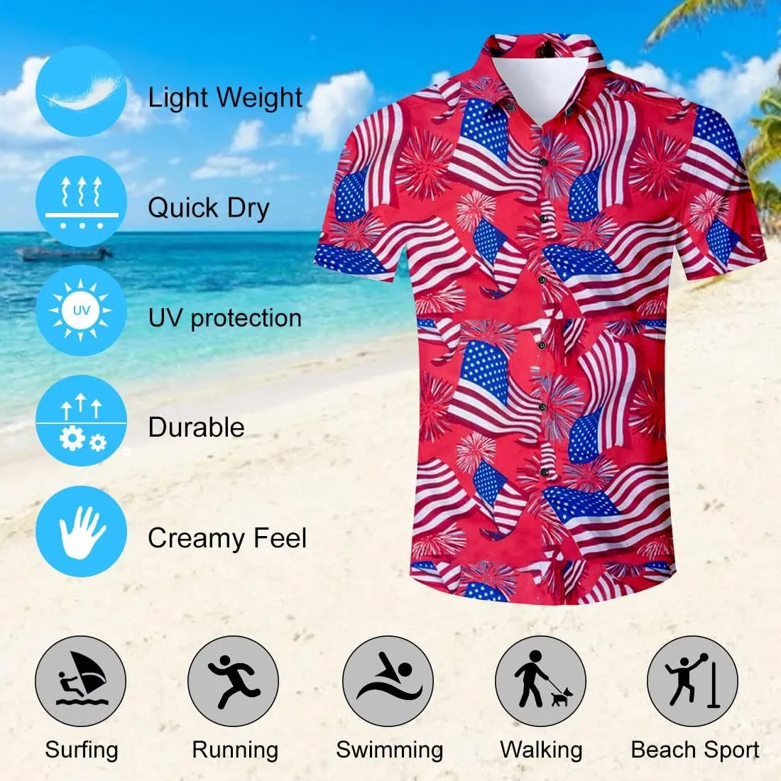 uideazone Mens Funny Hawaiian Shirts 3D Graphic Button Down Short Sleeve Tropical Holiday Beach Aloha Shirt