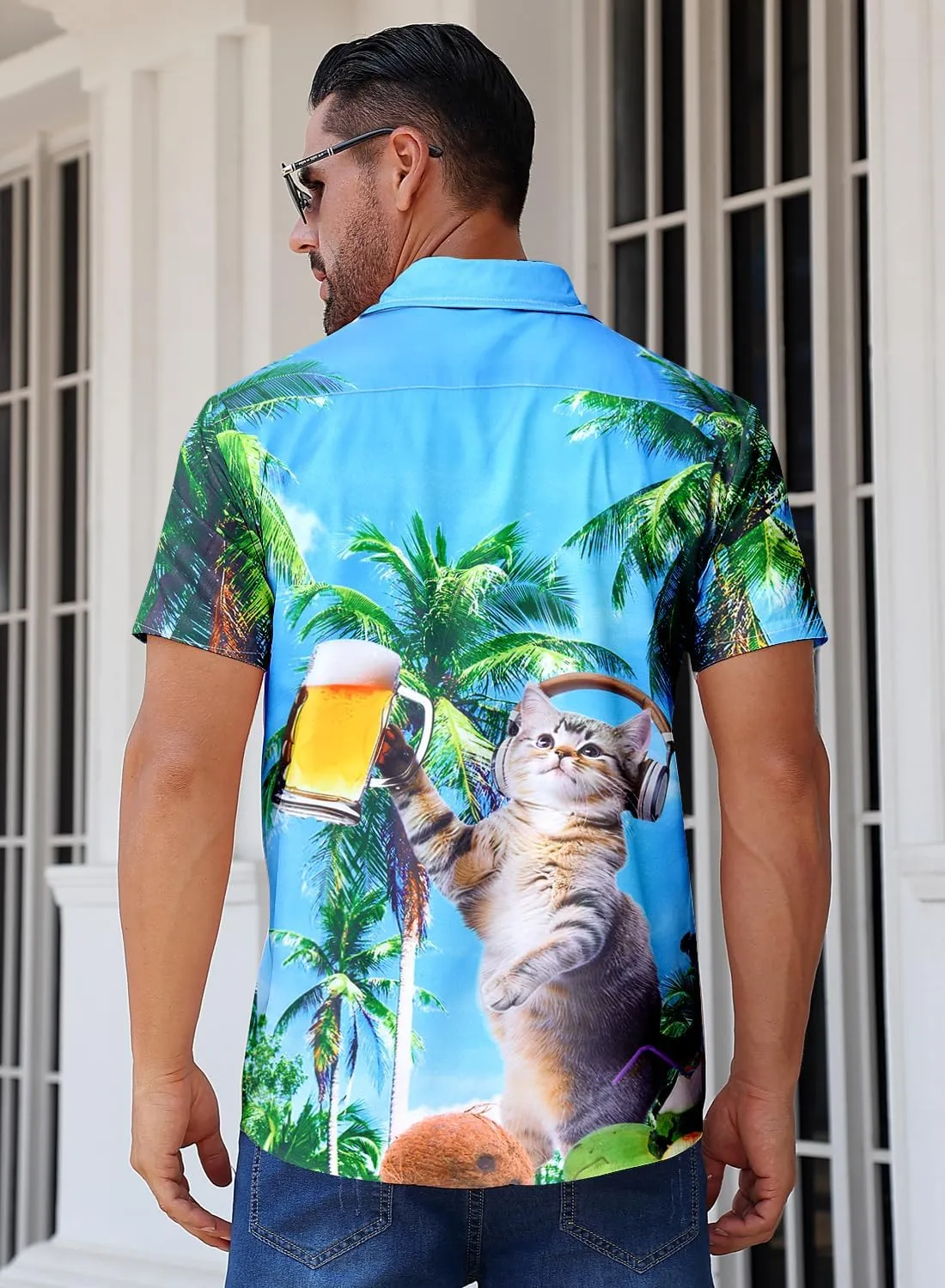 uideazone Mens Funny Hawaiian Shirts 3D Graphic Button Down Short Sleeve Tropical Holiday Beach Aloha Shirt