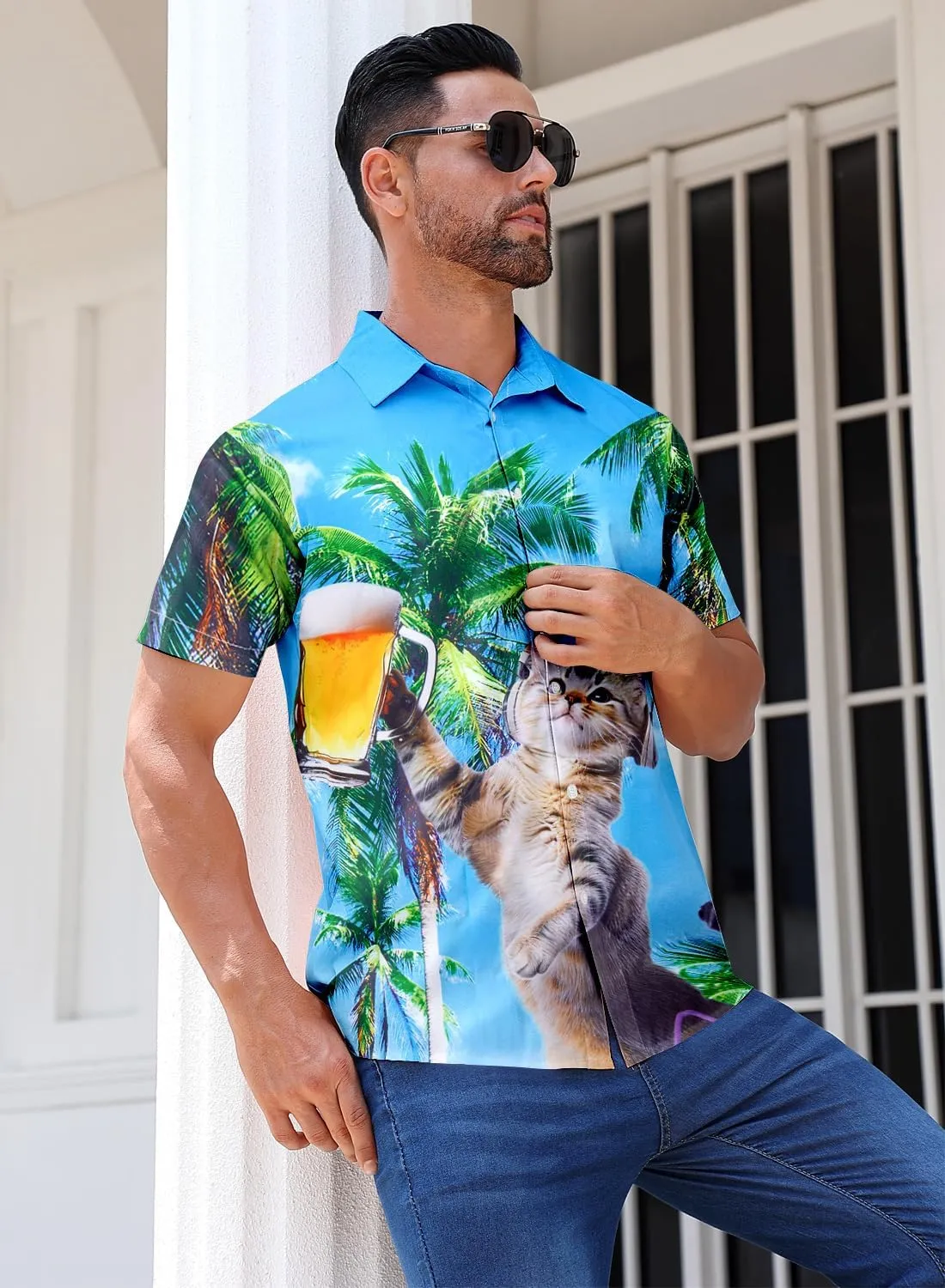 uideazone Mens Funny Hawaiian Shirts 3D Graphic Button Down Short Sleeve Tropical Holiday Beach Aloha Shirt