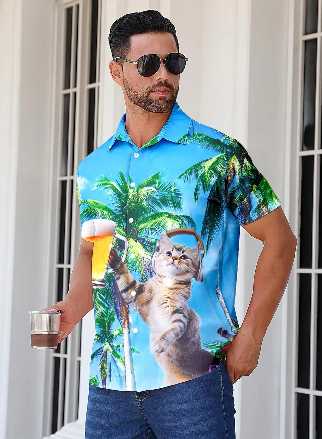 uideazone Mens Funny Hawaiian Shirts 3D Graphic Button Down Short Sleeve Tropical Holiday Beach Aloha Shirt
