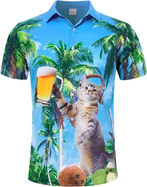 uideazone Mens Funny Hawaiian Shirts 3D Graphic Button Down Short Sleeve Tropical Holiday Beach Aloha Shirt