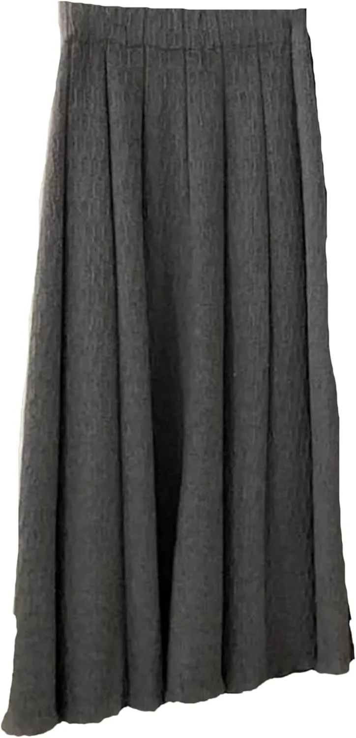 UIOKLMJH Knitted Long Skirt for Women Autumn Winter Pleated High Waist A-Line Elegant Casual Slim Midi Skirt