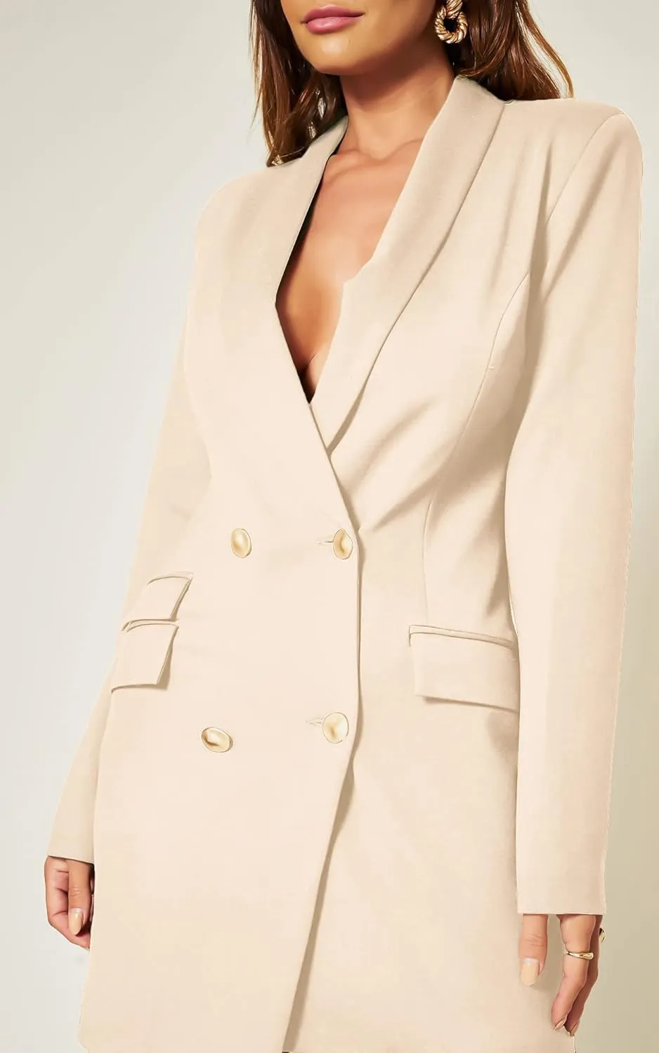 UNIQUE 21 Women Luxe Stain Breasted Asymmetric Blazer Dress - Ladies Elegant Casual Work Office Events Blazer Dresses