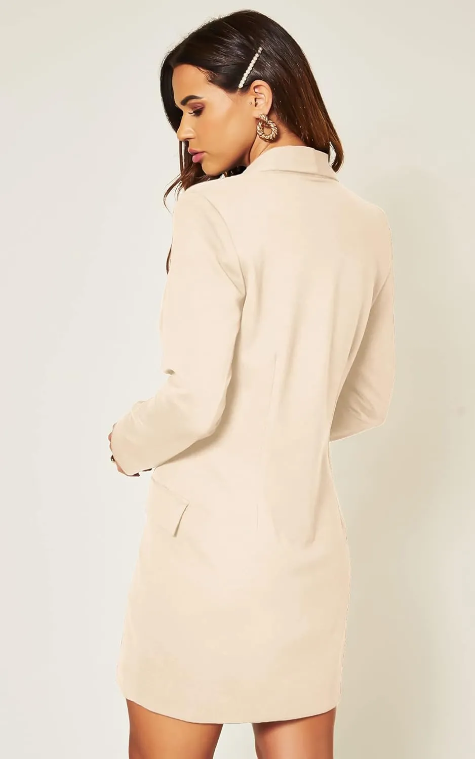 UNIQUE 21 Women Luxe Stain Breasted Asymmetric Blazer Dress - Ladies Elegant Casual Work Office Events Blazer Dresses