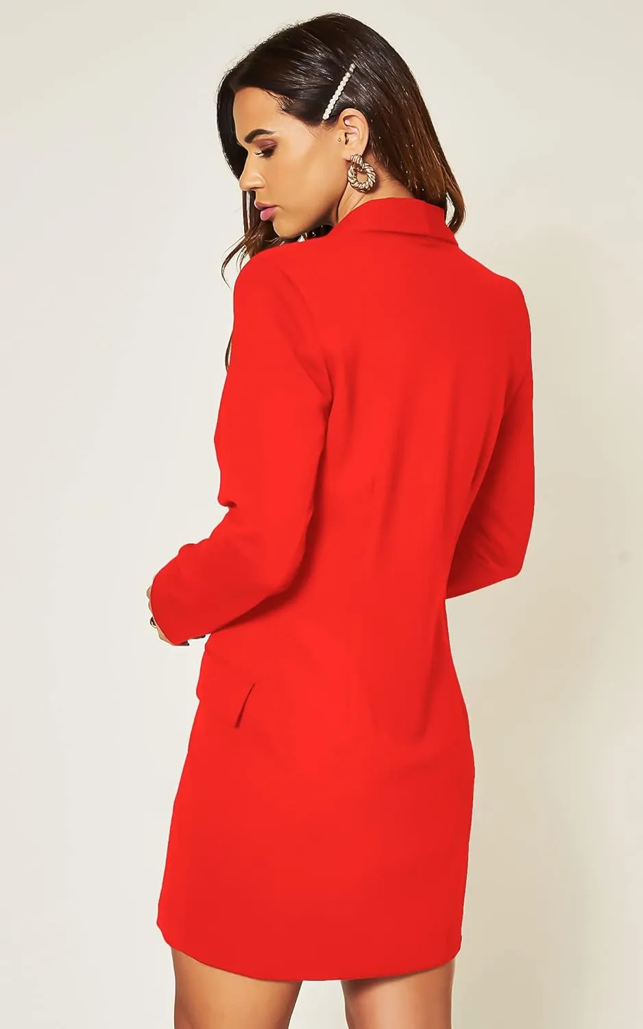 UNIQUE 21 Women Luxe Stain Breasted Asymmetric Blazer Dress - Ladies Elegant Casual Work Office Events Blazer Dresses