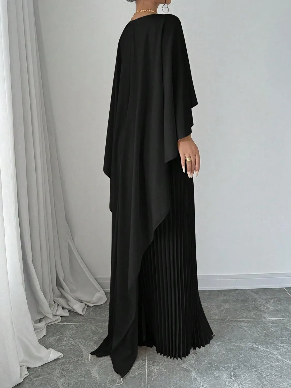 UOOZEE Women's 2025 Spring Wedding Guest Casual Dresses Pleated Crewneck A Line Maxi Party Dress