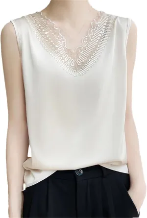 V-Neck Lace Camisole Women's Satin T-Shirt Sleeveless Bottoming Shirt Top