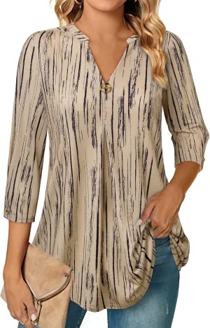 VALOLIA Womens Tops 3/4 Sleeve Shirts V Neck Blouses Dressy Casual Tunic Tops M-XXL