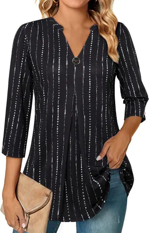 VALOLIA Womens Tops 3/4 Sleeve Shirts V Neck Blouses Dressy Casual Tunic Tops M-XXL