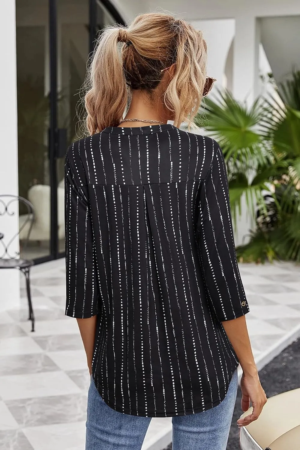 VALOLIA Womens Tops 3/4 Sleeve Shirts V Neck Blouses Dressy Casual Tunic Tops M-XXL